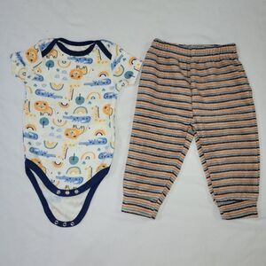 Chick Pea Size 6-9 Months Baby Animals Onesies and Stripes Pants